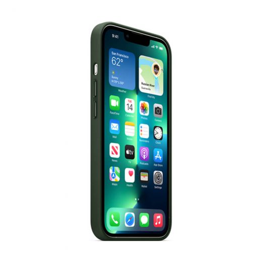 Оригинальный кожаный чехол Apple Leather Case with MagSafe Sequoia Green (MM1Q3) для iPhone 13 Pro Max