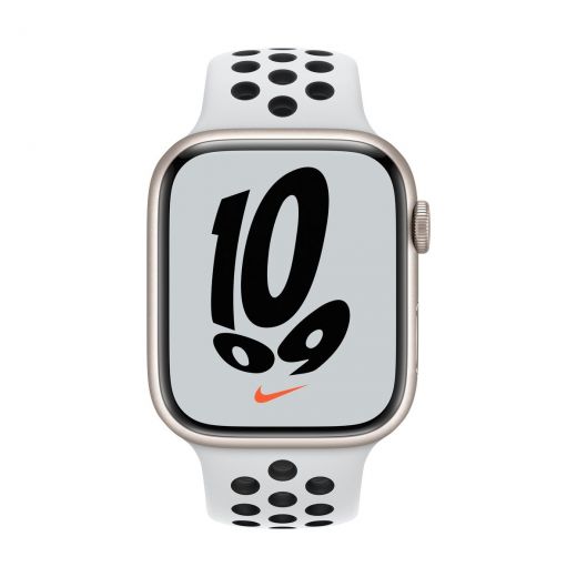 Смарт-годинник Apple Watch Nike Series 7 GPS, 41mm Starlight Aluminium Case With Nike Sport Band Pure Platinum/Black (MKN33)