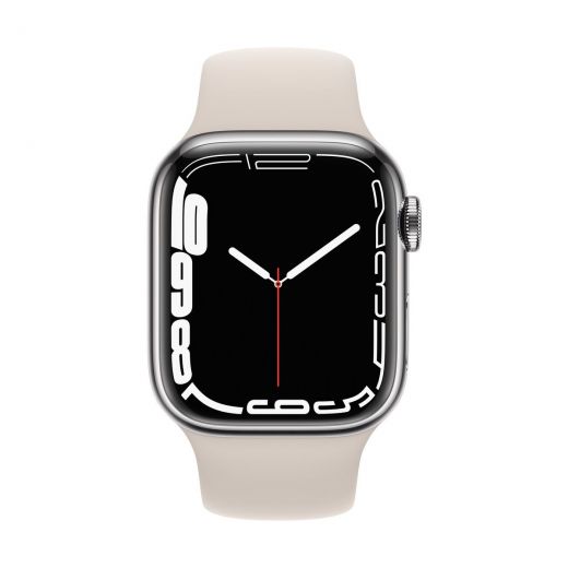 Смарт-часы Apple Watch Series 7 GPS + Cellular, 41mm Silver Stainless Steel Case with Sport Band Starlight (MKHW3, MKHE3)
