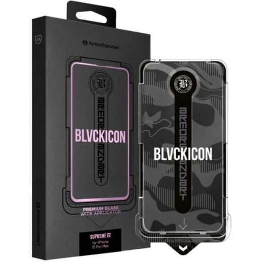 Захисне скло з аплікатором ArmorStandart Black Icon Supreme EZ для iPhone 15 Pro Max (ARM79263)