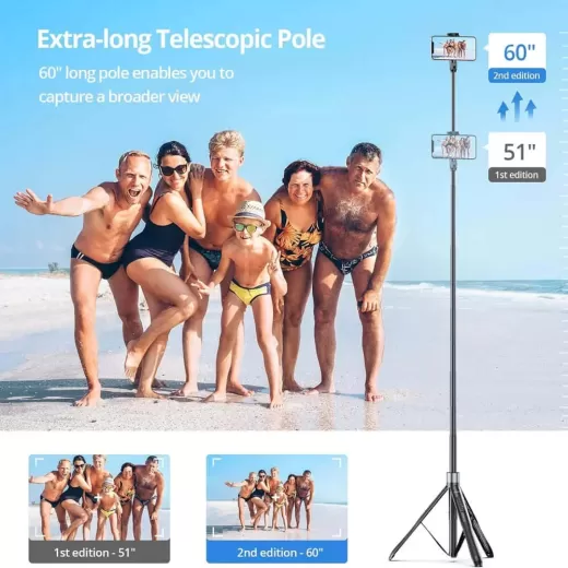 Палка для селфи на штативе Atumtek Premium Plus 150 см Phone Tripod Selfie Stick Black