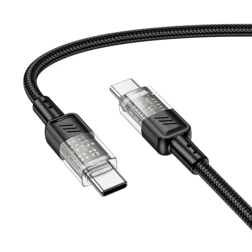 Кабель HOCO U129 Spirit 60W Transparent Type-C to Type-C 1.2м Black