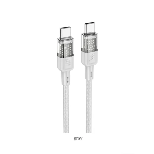 Кабель HOCO U129 Spirit 60W Transparent Type-C to Type-C 1.2м Gray