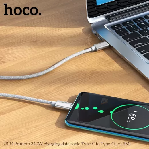 Кабель HOCO U134 Primero 240W Charging Data Cable Type-C to Type-C 5A/1.8м Gray
