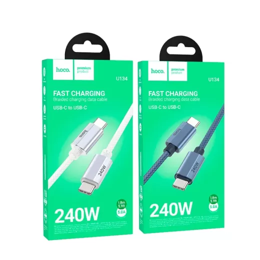Кабель HOCO U134 Primero 240W Charging Data Cable Type-C to Type-C 5A/1.8м Gray