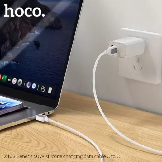 Кабель HOCO X108 Benefit 60W Silicone Charging Data Cable USB-C to USB-C 1м White