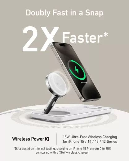 Беспроводная зарядка Anker MagGo Wireless Charging Station (3 в 1 Pad) Qi2 15W Shell White