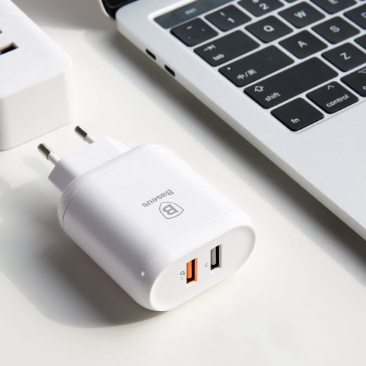 Быстрая зарядка Baseus Bojure Series Dual-USB Quick Charge Charger для EU 23W White (CCALL-AG02)