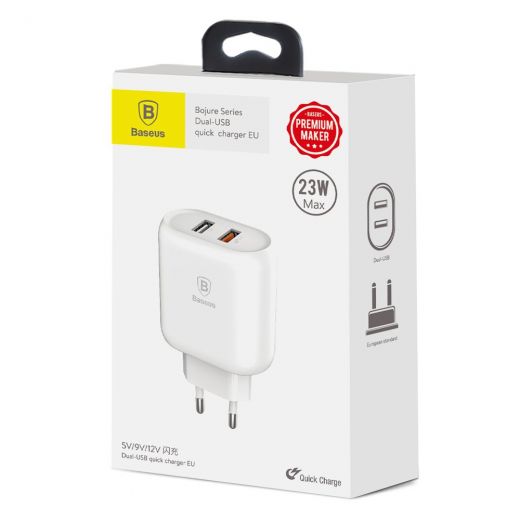 Быстрая зарядка Baseus Bojure Series Dual-USB Quick Charge Charger для EU 23W White (CCALL-AG02)