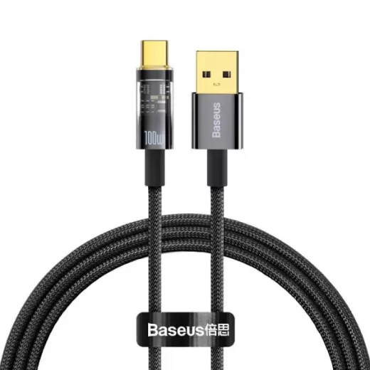 Кабель Baseus Explorer Series Auto Power-Off Fast Charging Data Cable USB to Type-C 100W 1 метр Black (CATS000201)