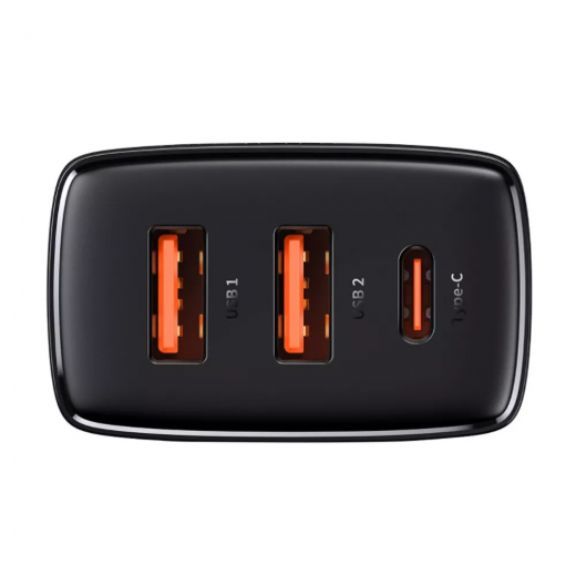 Швидка зарядка Baseus Compact Quick Charger 30W QC+ PD Black (1Type-C + 2USB) (CCXJ-E01)