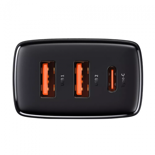 Сетевая быстрая зарядка Baseus Compact Quick Charger 30W QC+ PD Black (1Type-C + 2USB) (CCXJ-E01)