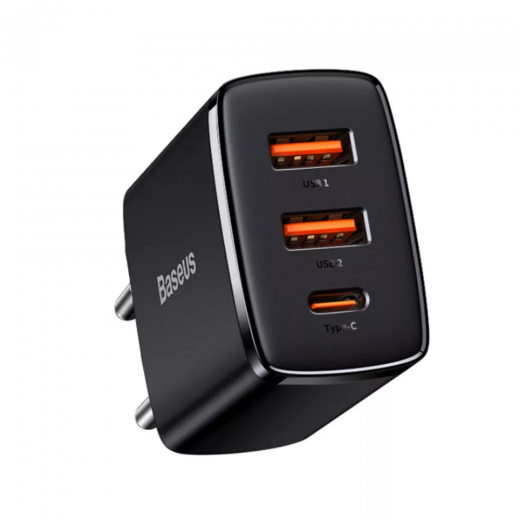 Швидка зарядка Baseus Compact Quick Charger 30W QC+ PD Black (1Type-C + 2USB) (CCXJ-E01)