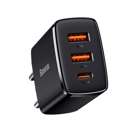 Сетевая быстрая зарядка Baseus Compact Quick Charger 30W QC+ PD Black (1Type-C + 2USB) (CCXJ-E01)