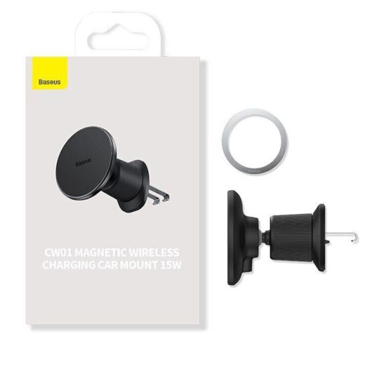 Автодержатель с беспроводной зарядкой Baseus CW01 MagSafe Wireless Charging Car Mount Air Vent 15W Black (C40141001111-00)