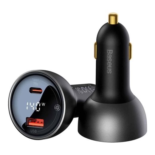 Автомобильное зарядное устройство Baseus Digital Display PD 3.1 Dual Fast Charger Car Charger U+C 140W Set Black (CGZX070001)