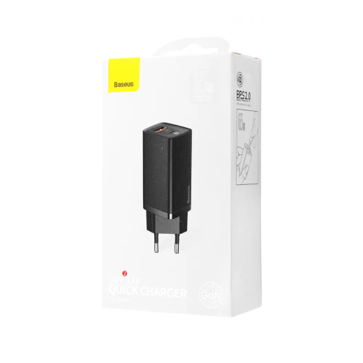 Быстрая зарядка Baseus GaN2 Lite Quick Charger 65W (1 Type-C + 1 USB) Black (CCGAN2L-B01)