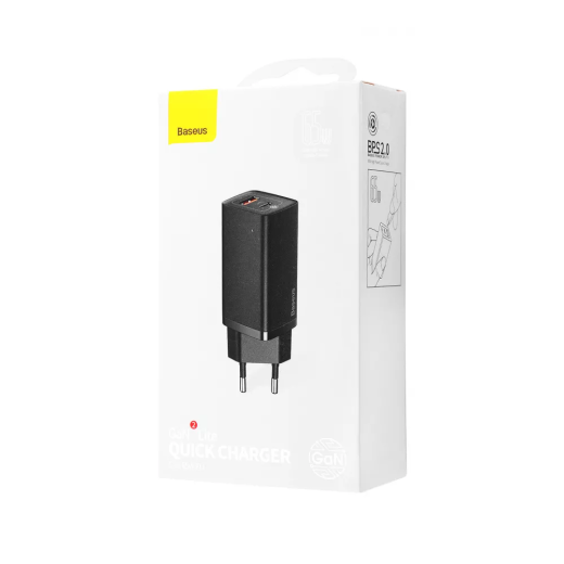 Сетевое зарядное устройство Baseus GaN2 Lite Quick Charger 65W (1 Type-C + 1 USB) Black (CCGAN2L-B01)