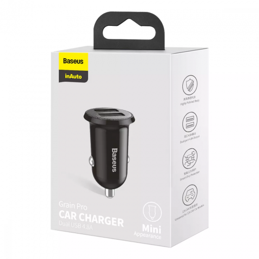 Автомобільний зарядний пристрій Baseus Grain Pro 4.8A 2USB Black