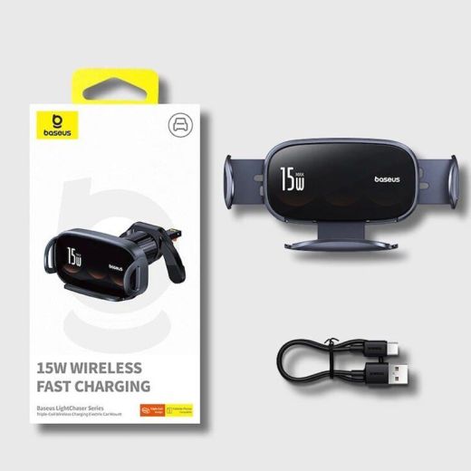 Автодержатель с беспроводной зарядкой Baseus LightChaser Series Triple-Coil Wireless Charging Black (C40355901111-00)