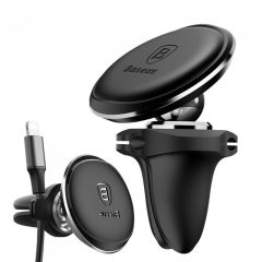Держатель Baseus Magnetic Air Vent Car Mount Holder with cable clip Black (SUGX-A01)