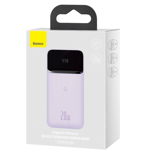 Повербанк (внешний аккумулятор) с беспроводной зарядкой Baseus Magnetic Wireless 20W 10000 mAh Purple (PPCX010005)