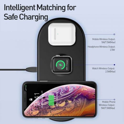 Беспроводная зарядка Baseus Smart 3-in-1 Wireless Charger 18W Black (WX3IN1-B01)