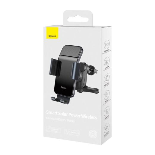 Автомобільний тримач з сонячною батареєю Baseus Smart Solar Power Wireless Car Mount Electric Holder Black (SUZG000001)