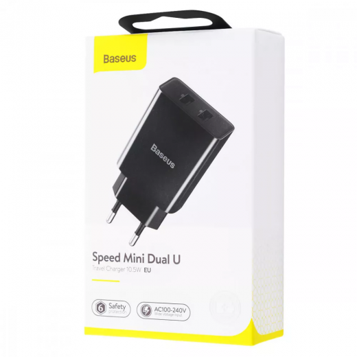 Сетевое зарядное устройство Baseus Speed Mini Dual U Charger 10.5W 2USB Black (CCFS-R01)