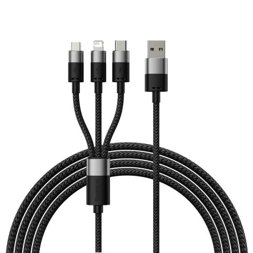 Кабель Baseus StarSpeed 3 в 1 USB-A to Micro+Lightning+Type-C 3.5A Black 1.2 метра (CAXS000001)