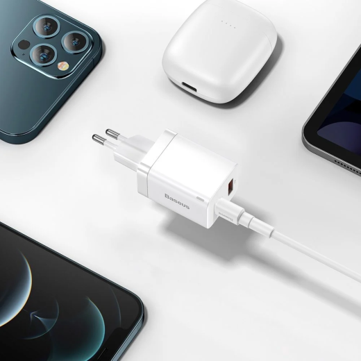 Швидка зарядка Baseus Super Si Pro Quick Charger Type-C+USB 30W White (CCSUPP-E02)