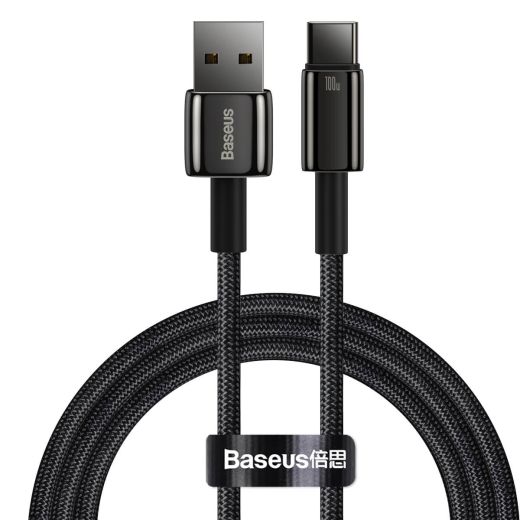 Кабель Baseus Tungsten Gold USB-A to Type-C 100W Black 1 метр (CAWJ000001)