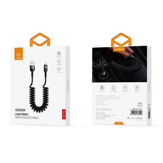 Кабель Mcdodo Led Nylon Braided Coil Lightning Cable Black (CA-641)