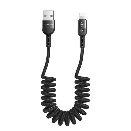 Кабель Mcdodo Led Nylon Braided Coil Lightning Cable Black (CA-641)