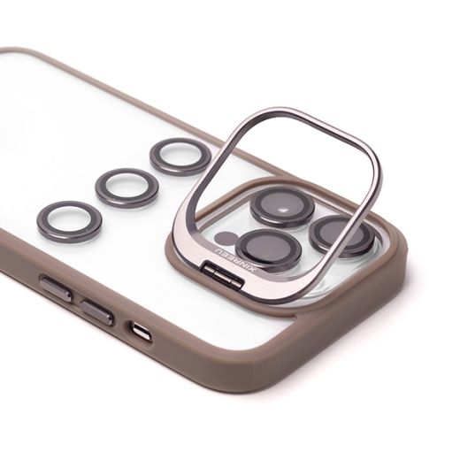 Чехол с защитным стеклом для камеры CasePro Metal Stand Case Pink Sand with Glass Camera для iPhone 15 Pro