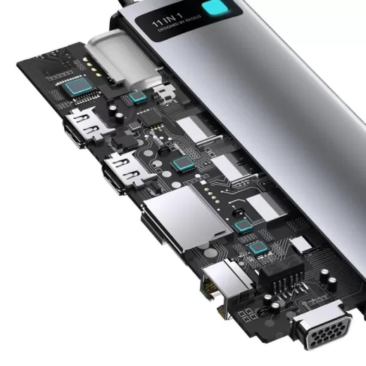Адаптер Baseus Metal Gleam Multi-functional 11 в 1 Type-C to HDMI | USB3.0| PD | RJ45 | SD/TF | VGA | 3.5mm Gray (CAHUB-CT0G)