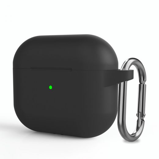 Силіконовий чохол з карабіном CasePro Protective Silicone Case Black для AirPods 3