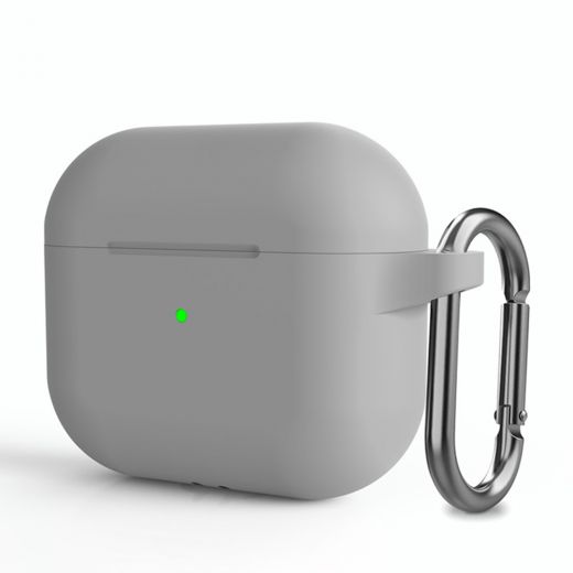 Силиконовый чехол с карабином CasePro Protective Silicone Case Light Grey для AirPods 3