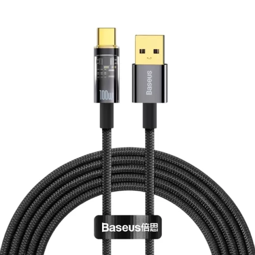 Кабель Baseus Explorer Series Auto Power-Off Fast Charging Data Cable 100W USB to USB Type-C 2m Black (CATS000301)