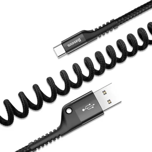 Кабель Baseus Fish Eye Spring Data USB-A to USB-C 1m Black (CATSR-01)