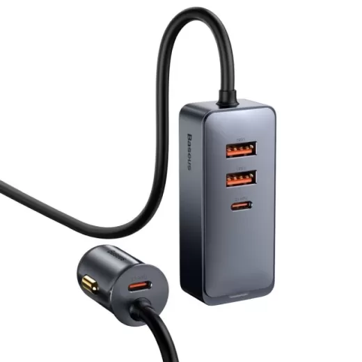 Автомобільний зарядний пристрій Baseus Share Together PPS multi-port Fast charging with extension cord 120W 2U+2C Gray (CCBT-A0G)