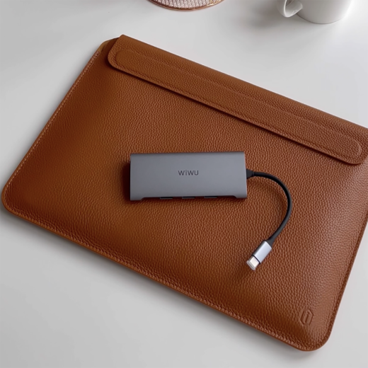 Чохол з натуральної шкіри WIWU Skin Pro Geniunie Leather Sleeve Series Brown для MacBook Pro 16" M1 | M2 | M3 | M4 (2021 | 2022 | 2023 | 2024) | Air 15"M4 | M3 | M2 (2025 | 2024 | 2023)
