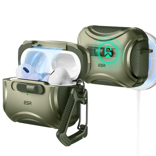 Протиударний чохол з карабіном ESR Cyber FlickLock Case (HaloLock) Dark Green для AirPods Pro 2 (2022)