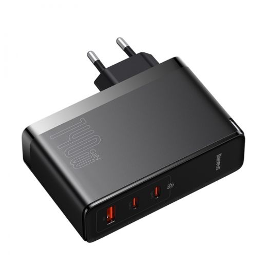 Сетевое зарядное устройство Baseus GaN5 Pro 3 порта, USB + Type-C 140W Black + кабель Baseus Superior Type-C to Type-C 240W（48V/5A) Black (CCGP100201)