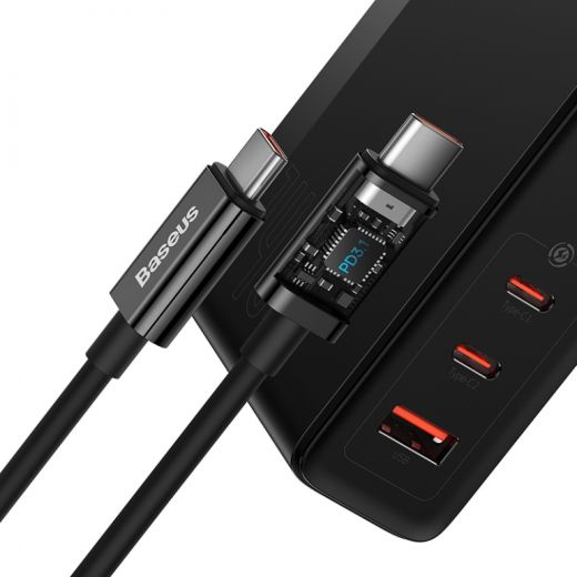 Сетевое зарядное устройство Baseus GaN5 Pro 3 порта, USB + Type-C 140W Black + кабель Baseus Superior Type-C to Type-C 240W（48V/5A) Black (CCGP100201)