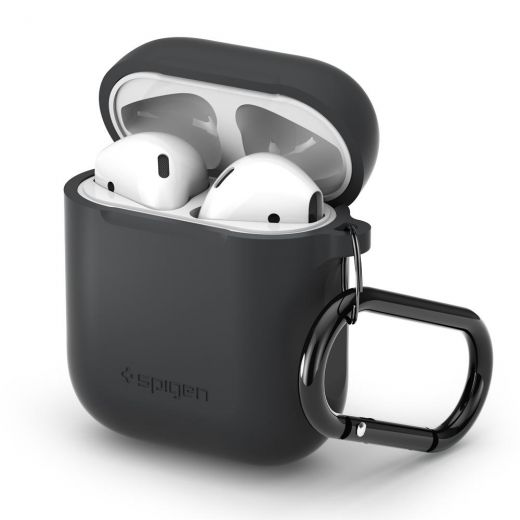 Чехол Spigen Silicone Case Charcoal с карабином для AirPods