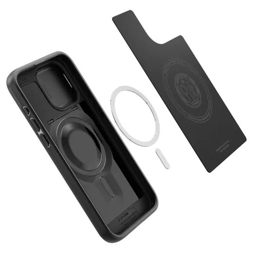 Чехол с защитой камеры Spigen Optik Armor (MagFit) Black для iPhone 15 Pro (ACS06738)