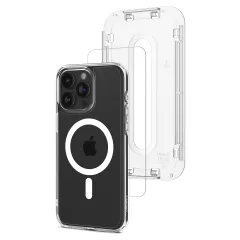 Прозорий чохол із захисним склом Spigen Ultra Hybrid Pack (MagFit) White для iPhone 15 Pro Max (ACS06861)