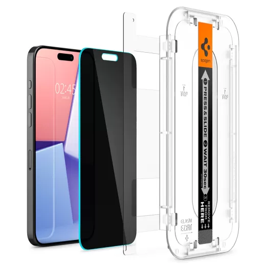 Защитное стекло антишпион Spigen Screen Protector EZ FIT GLAS.tR Privacy (2 шт.) для iPhone 15 Pro Max (AGL06874)