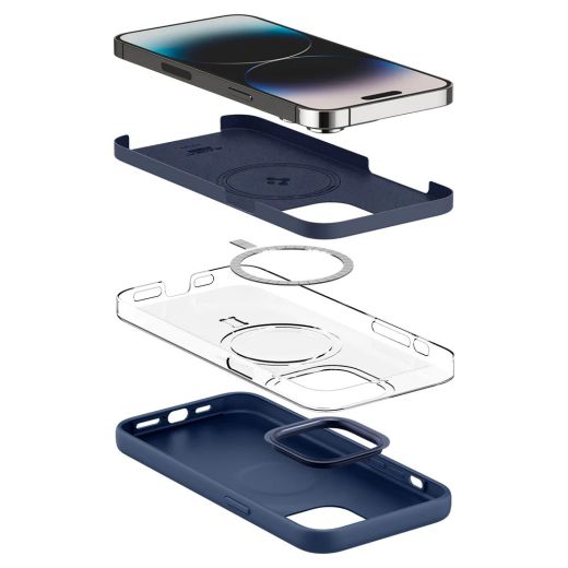 Силиконовый чехол Spigen Silicone Fit (MagFit) Navy Blue для iPhone 14 Pro Max (ACS04847)